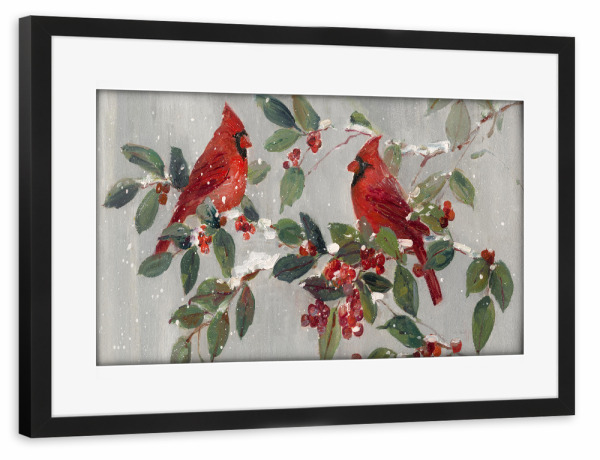 Poster mit Rahmen schwarz "Schneekardinäle" artboxONE - Tiere,Weihnachten - Weihnachten,Kardinäle