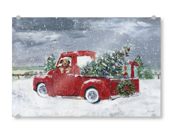 Acrylglasbild "K9 Weihnachtszeit" artboxONE - Tiere,Weihnachten - Hund,Weihnachten,Weihnachtsbaum,Roter lkw,Schnee,Urlaub