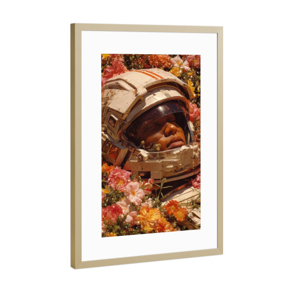 Poster mit Rahmen Gold "Träume des Astronauten" artboxONE - Floral,Menschen,Fiktion,Galaxy