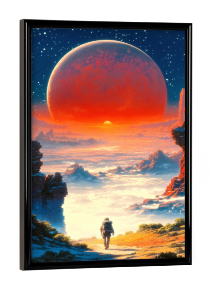 Poster mit schwarzem Rahmen "Red Dawn des Astronauten" artboxONE - Natur,Reise,Galaxy