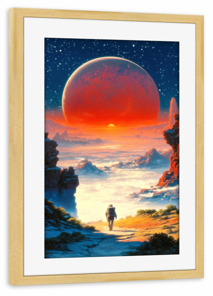 Poster mit Rahmen kiefer "Red Dawn des Astronauten" artboxONE - Natur,Reise,Galaxy