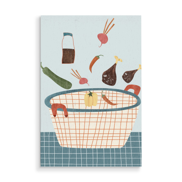 Holzbild "Overflowing Harvest" artboxONE - Essen & Trinken - Lebensmittel-illustration,Frische zutaten,Kochen,Ernte,Gemüse,Fülle