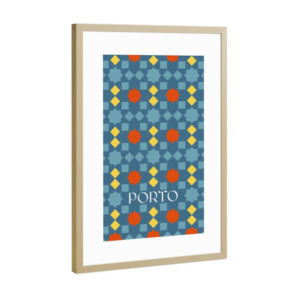 Poster mit Rahmen Gold "Porto Azulejos Kacheln Geometrisch" artboxONE - Reise,Geometrie - Porto,Portugal,Reisen,Geometrisch,Azulejos portugueses