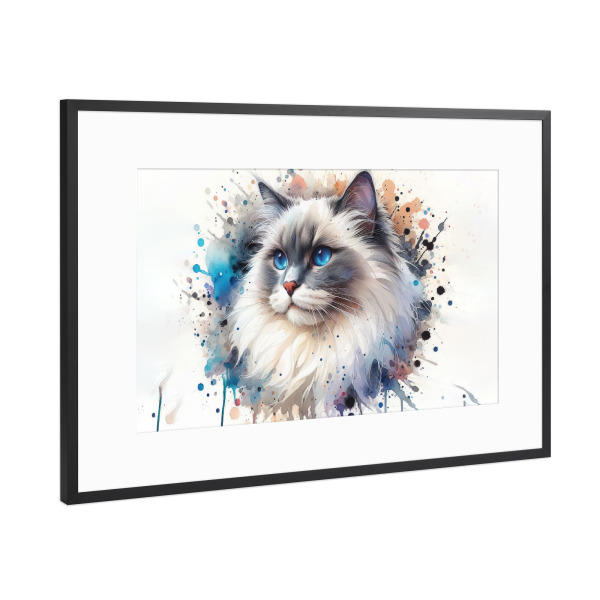 Poster mit Rahmen Schwarz (Metallic) "Aquarell Ragdoll Cat B" artboxONE - Tiere,Abstrakt