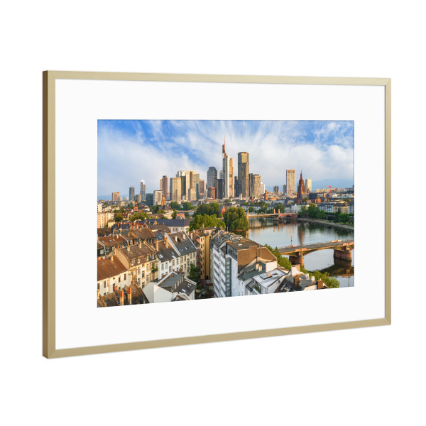 Poster mit Rahmen Gold "Frankfurt in der Morgensonne" artboxONE - Städte,Architektur,Städte / Frankfurt