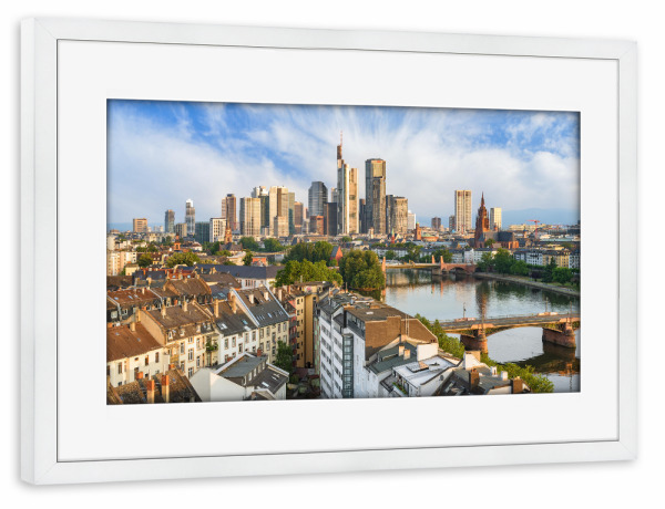 Poster mit Rahmen weiß "Frankfurt in der Morgensonne" artboxONE - Städte,Architektur,Städte / Frankfurt