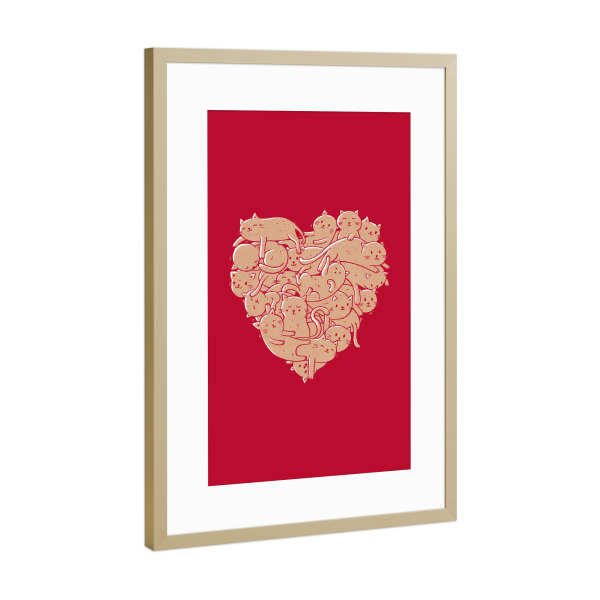 Poster mit Rahmen Gold "Ich liebe Katzen Herz" artboxONE - Tiere,Liebe