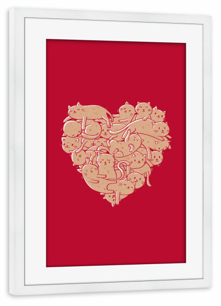 Poster mit Rahmen weiß "Ich liebe Katzen Herz" artboxONE - Tiere,Liebe