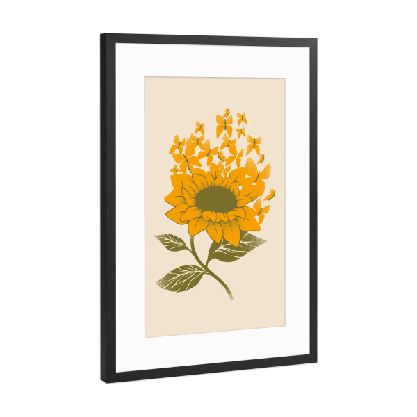 Poster mit Rahmen Schwarz (Metallic) "Sonnenblumenschmetterling" artboxONE - Floral,Tiere