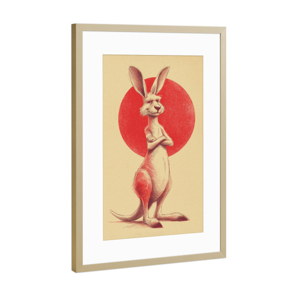 Poster mit Rahmen Gold "Coole Känguru-Vibes" artboxONE - Natur,Tiere,Lustig