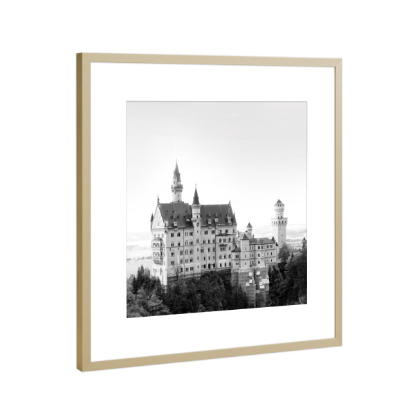 Poster mit Rahmen Gold "Das ist das Schloss Neuschwanstein" artboxONE - Reise,Schwarzweiß,Architektur,Reise / Länder