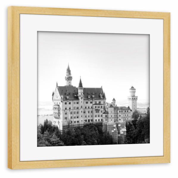 Poster mit Rahmen kiefer "Das ist das Schloss Neuschwanstein" artboxONE - Reise,Schwarzweiß,Architektur,Reise / Länder