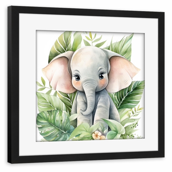 Poster mit Rahmen schwarz "Jungle Baby Elephant" artboxONE - Für Kinder,Tiere