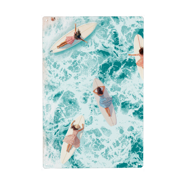 Holzbild "Surfday" artboxONE - Natur,Menschen - Leibeigen sie,Sich entspannen,Meer,Sommer,Strand,Natur,Illustration,Ruhe,Wellen