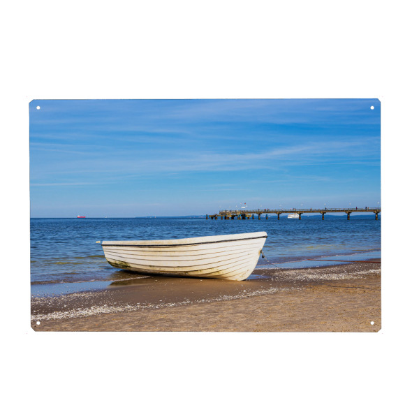 Metall Poster "Fischerboot mit Seebrücke" artboxONE - Natur,Reise,Architektur,Reise / Strand und Meer