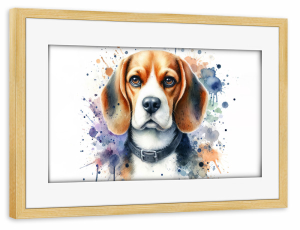 Poster mit Rahmen kiefer "Beagle Dog c" artboxONE - Für Kinder,Tiere,Abstrakt - Beagle,Welpe,Hund,Aquarell,Porträt,Tier,Haustier,Kunst,Süß,Malerei