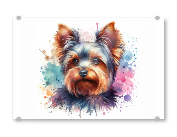Acrylglasbild "Yorkshire Terrier Hund B" artboxONE - Tiere,Abstrakt - Yorkshire terrier,Welpe,Hund,Aquarell,Porträt,Tier,Haustier,Kunst,Süß,Malerei