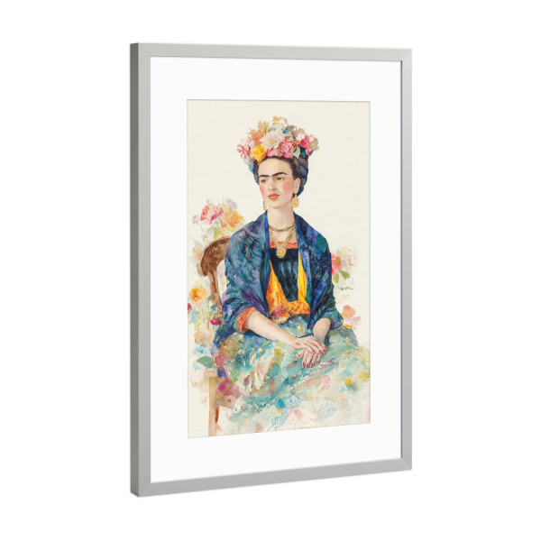 Poster mit Rahmen Silber "Folkloristische Frida Kahlo" artboxONE - Floral,Menschen,Fashion
