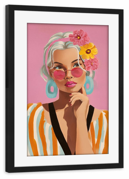 Poster mit Rahmen schwarz "Sommerliche Modeikone" artboxONE - Floral,Menschen,Fashion
