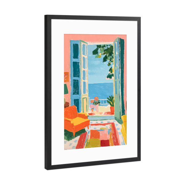 Poster mit Rahmen Schwarz (Metallic) "Mediterraner Blick ins Meer" artboxONE - Natur,Abstrakt,Reise / Strand und Meer