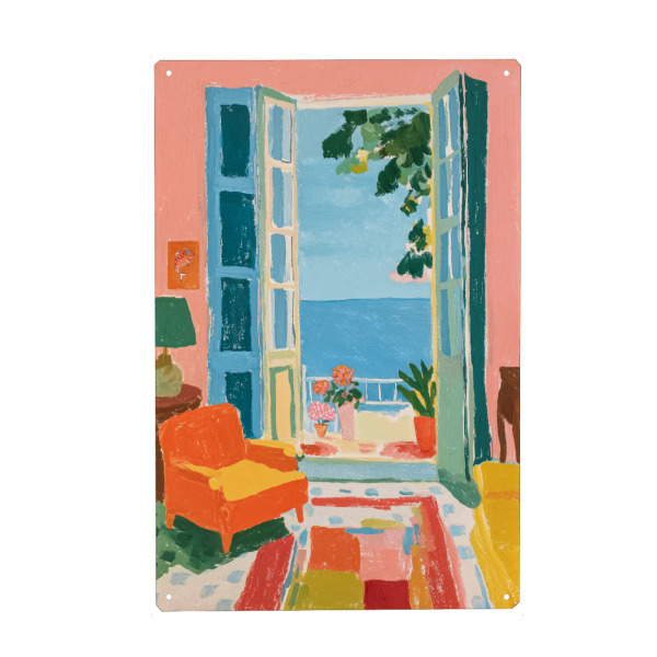 Metall Poster "Mediterraner Blick ins Meer" artboxONE - Natur,Abstrakt,Reise / Strand und Meer