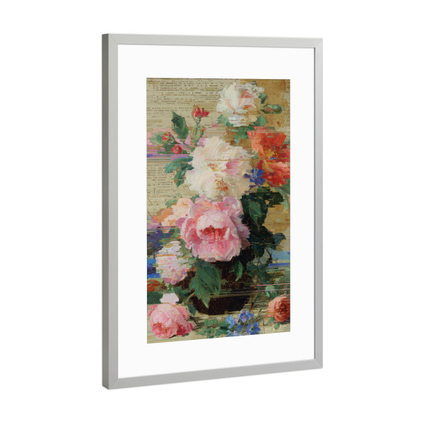 Poster mit Rahmen Silber "Blumige Glitch Dynamik" artboxONE - Floral,Abstrakt,Geometrie