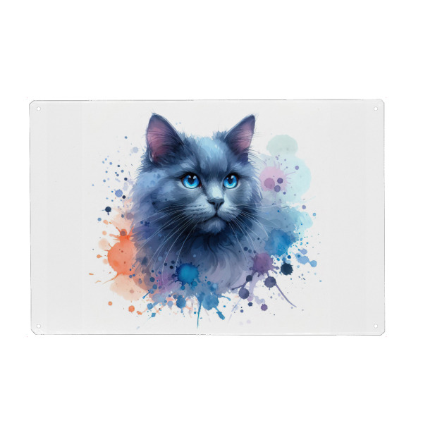 Metall Poster "Russische blaue Katze in Aquarell" artboxONE - Tiere,Abstrakt