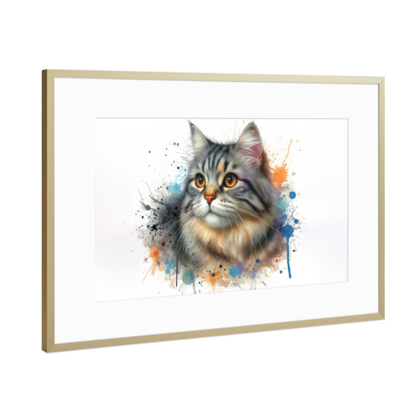 Poster mit Rahmen Gold "European common cat in watercolor" artboxONE - Tiere,Abstrakt