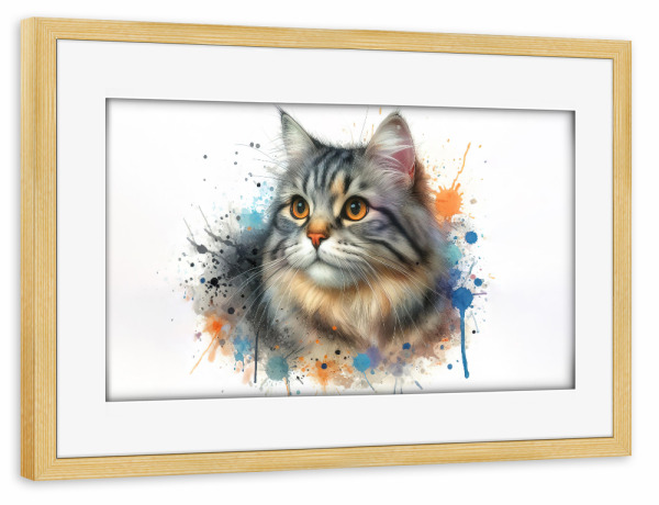 Poster mit Rahmen kiefer "European common cat in watercolor" artboxONE - Tiere,Abstrakt