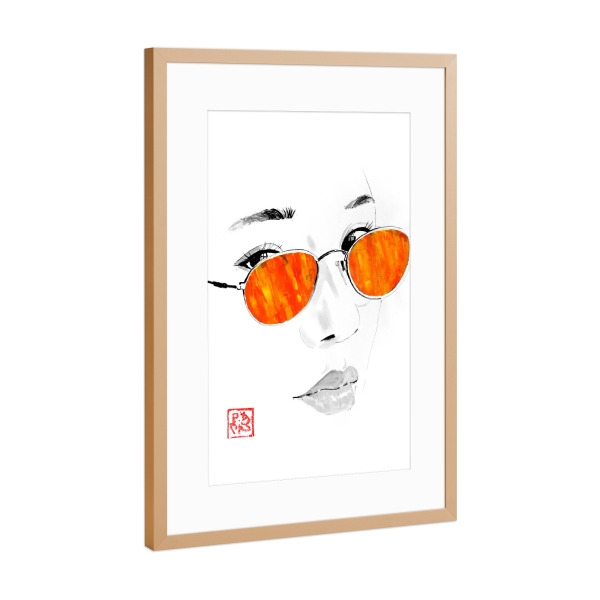 Poster mit Rahmen Kupfer "Orangenbrille" artboxONE - Menschen,Reise / Asien - Brille,Sumie,Japan,Frau