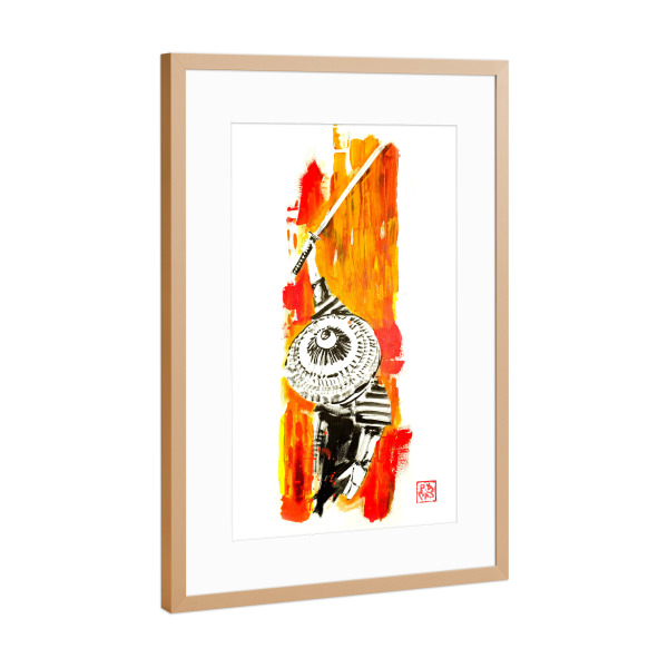 Poster mit Rahmen Kupfer "Samurai von oben" artboxONE - Menschen,Reise / Asien,Männer - Sumie,Japan,Samurai,Hut,Katana,Kimono,Rüstung