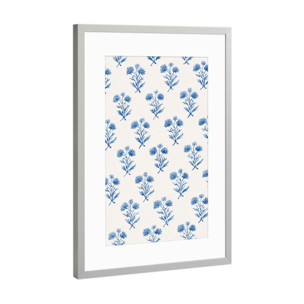 Poster mit Rahmen Silber "Blaue Blüten Liebe" artboxONE - Natur,Floral,Geometrie