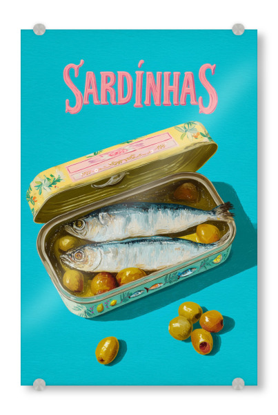 Acrylglasbild "Sardinhas für Feinschmecker" artboxONE - Typografie,Natur,Essen & Trinken