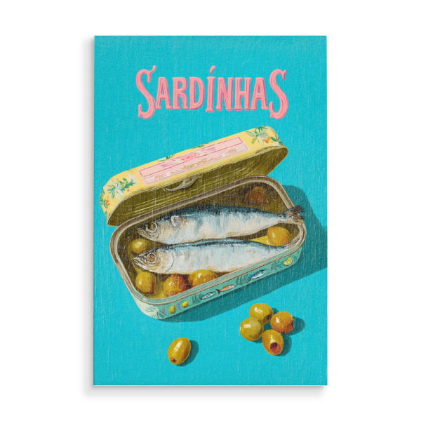 Holzbild "Sardinhas für Feinschmecker" artboxONE - Typografie,Natur,Essen & Trinken