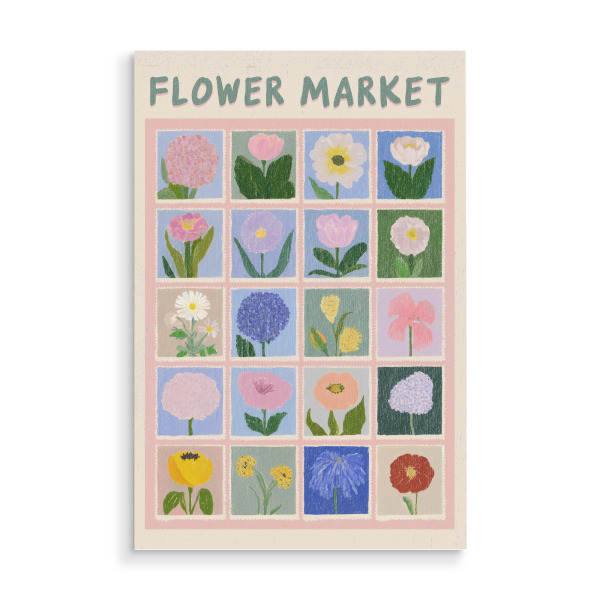 Holzbild "Vielfalt mit Blumenmarkt" artboxONE - Typografie,Natur,Floral