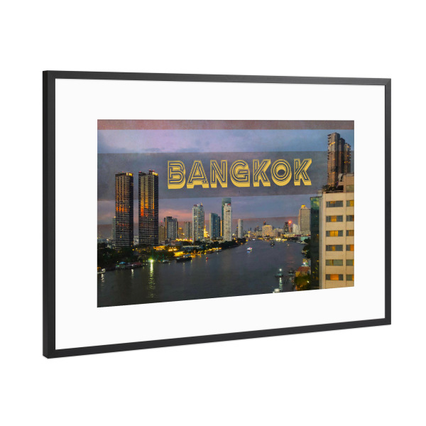 Poster mit Rahmen Schwarz (Metallic) "Bangkok at Night" artboxONE - Städte,Reise,Architektur,Reise / Asien,Reise / Länder