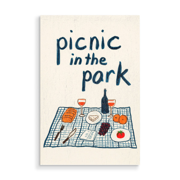 Holzbild "Picknick im Park" artboxONE - Typografie,Natur,Essen & Trinken / Obst & Gemüse