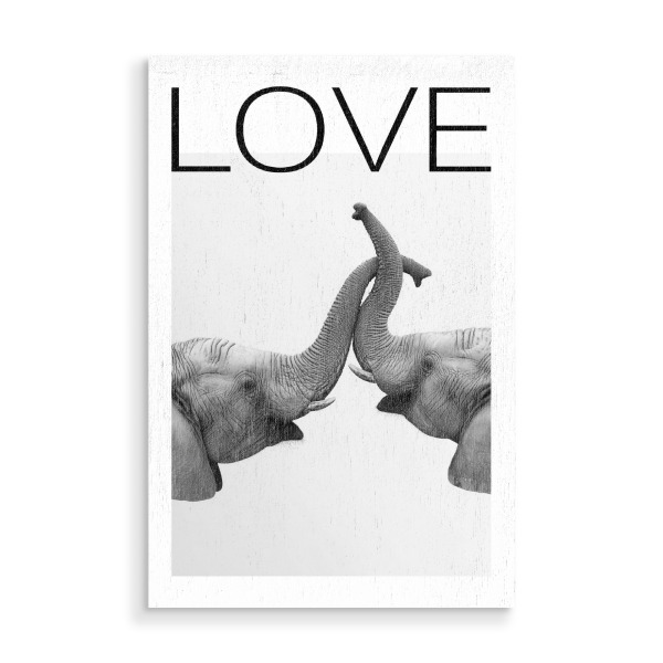 Holzbild "Zärtliche Elefanten Umarmung" artboxONE - Typografie,Tiere,Liebe