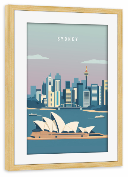 Poster mit Rahmen kiefer "Sydney Minimal Travel Postcard" artboxONE - Städte,Reise,Reise / Länder,Städte / Sydney