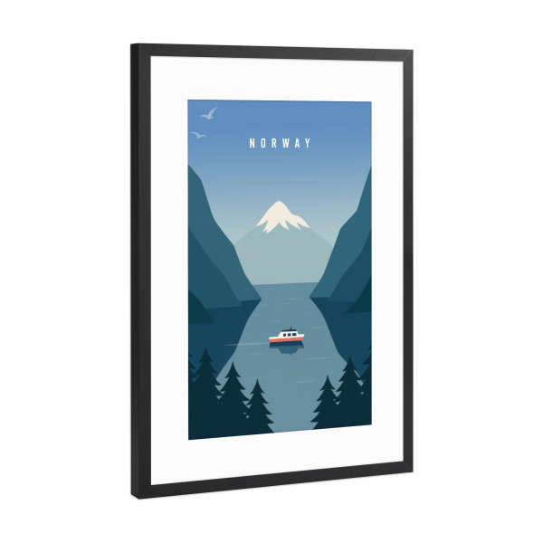 Poster mit Rahmen Schwarz (Metallic) "Norwegen minimales Reisen" artboxONE - Städte,Natur,Reise,Reise / Strand und Meer,Reise / Länder