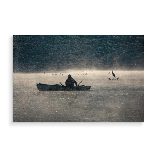 Holzbild "Fischer an einem See" artboxONE - Natur,Menschen