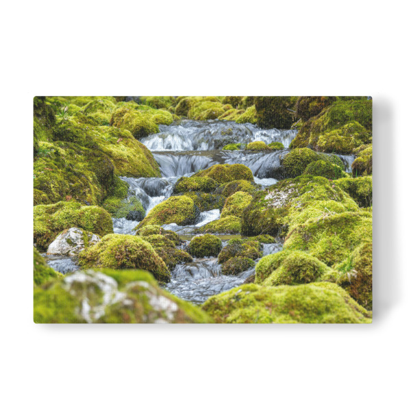 Leinwandbild "Stream und Moossteine" artboxONE - Natur - Moos,Felsen,Bach,Fluss,Wasser,Grün,Natur,Moos,Natur im freien