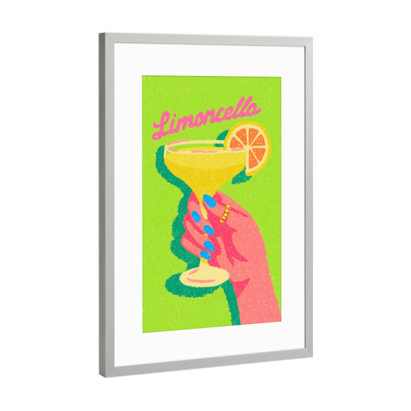 Poster mit Rahmen Silber "Limoncello mit Genuss" artboxONE - Typografie,Menschen,Essen & Trinken / Obst & Gemüse