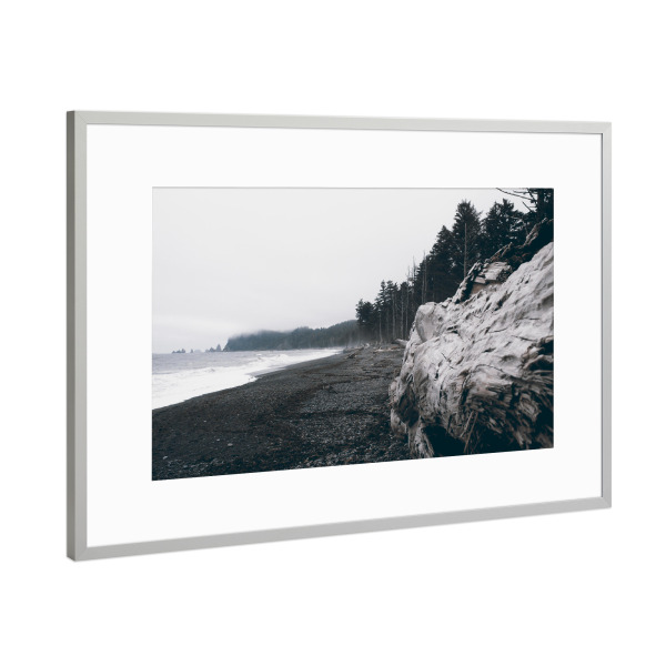 Poster mit Rahmen Silber "Olympic NP Beach" artboxONE - Natur,Reise,Schwarzweiß,Reise / Strand und Meer,Reise / Länder
