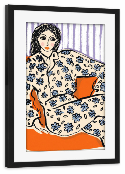 Poster mit Rahmen schwarz "Sunday Stillness" artboxONE - Menschen,Für Mama - Frau,Portrait,Frauen,Floral,Blume,Feminin,Illustration,Muster,Dekorativ