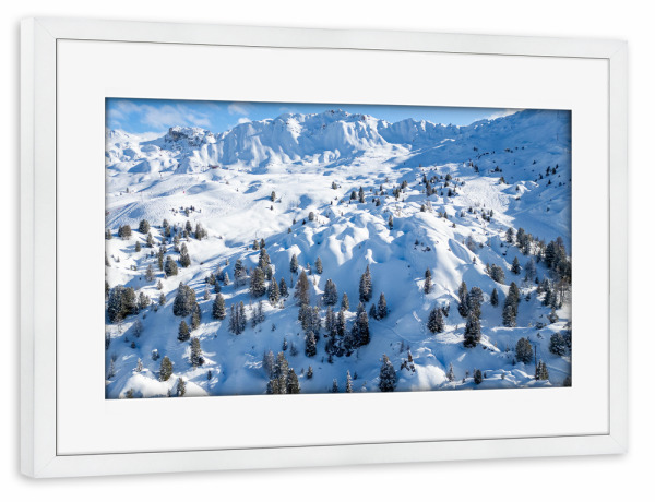 Poster mit Rahmen weiß "Weiße Berge" artboxONE - Natur