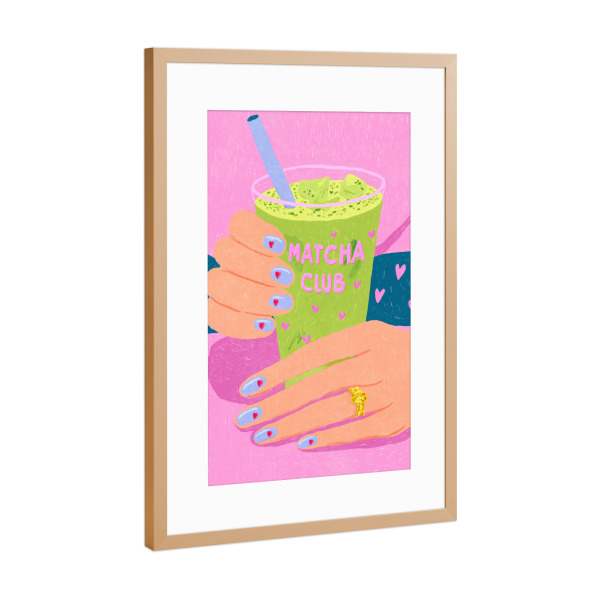 Poster mit Rahmen Kupfer "Matcha Club Vibes" artboxONE - Typografie,Liebe,Essen & Trinken / Obst & Gemüse