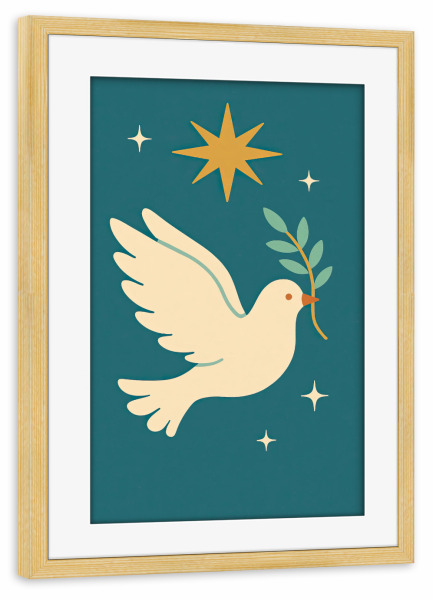 Poster mit Rahmen kiefer "Dove Of Peace" artboxONE - Für Kinder,Tiere,Für Mama - Taube,Frieden,Illustration,Tiere,Vogel,Kinderzimmer,Treechild