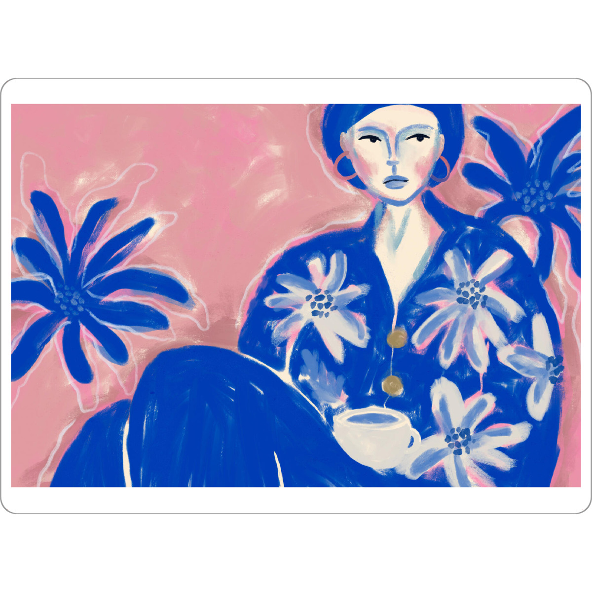 Tischset "Blue Lady (Floral)" artboxONE - Floral,Abstrakt,Menschen - Figurativ,Frau,Frauen,Portrait,Blau,Rosa,Illustration,Floral,Treechild