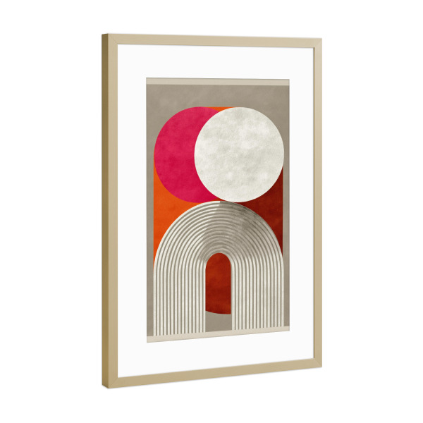 Poster mit Rahmen Gold "Symmetrisches Kreisdesign" artboxONE - Abstrakt,Architektur,Geometrie